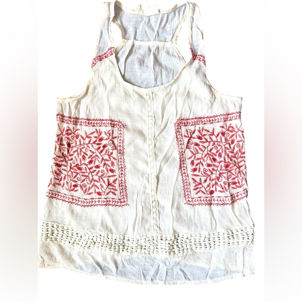 Sweet Wanderer White Sleeveless Boho Embroidered Tank Top M Festival‎ Style